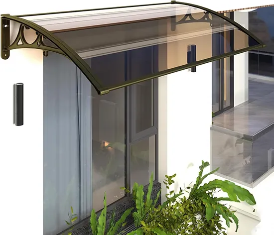 Tende da sole per porte esterne, tende da sole in policarbonato per porte d'ingresso, tenda da sole per porte e finestre esterne con staffa in alluminio per tapparelle, protezione UV, pioggia e neve