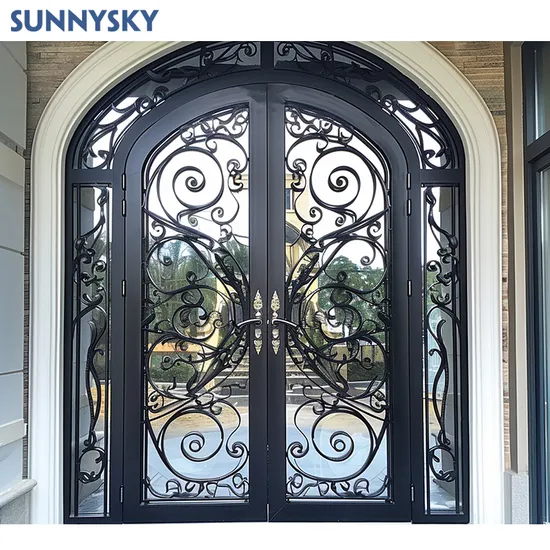 Sunnysky American Door Design moderno Ingresso decorativo alla francese Ingresso principale esterno Patio Doppia porta anteriore in ferro battuto